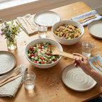 Large Ceramic Dinner Bowl Set - 2-Piece Handmade Salad Bowl Set, 58 oz Each, Dishwasher and Oven Washable, Vanilla White 9.5”