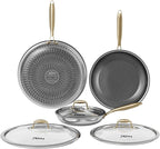 Honeycomb Stainless Steel Nonstick Frying Pan with Lid Set, Induction Cooktop Compatible Skillet, PFOA-Free Scratch-Proof, Dishwasher & Oven Safe, Gold Kitchen Cookware
