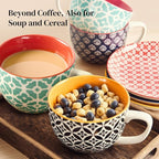 DOWAN Mosaian Soup Mugs, 24oz Large Coffee Mugs Set of 4, Soup Mugs With Handles, Ceramic Mugs for Soup/Coffee/Cereal/Latte, Thanksgiving and Christmas Gifts for Family and Friends