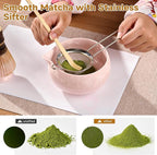 Matcha Whisk Set – Crystalline Glaze Bowl, Bamboo Whisk & Holder, Scoop & Sifter with Holder, Cup with Lid & Straw, Ice Cube Tray & Tea Towel – Pink Matcha Gift Set for Women, Women Gifts
