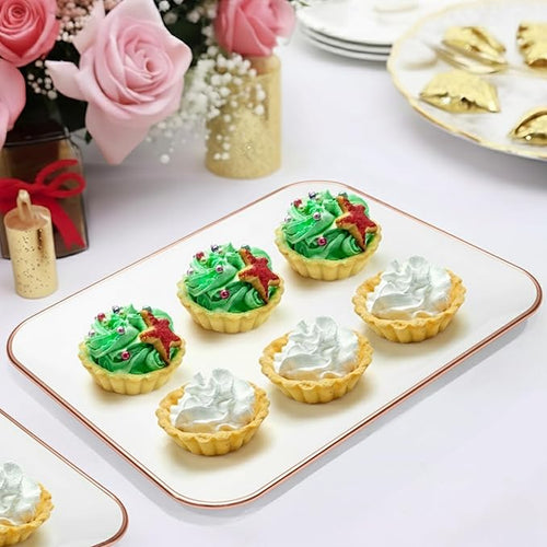 3 Pack Rose Gold Plastic Serving Trays for Party - Rose Gold Serving Tray 8 x 11 Inch - Heavy Duty Dessert Trays for Food - Rectangular Party Serving Trays for Entertaining