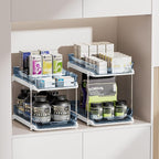 Delamu 2-Tier Multi-Purpose Bathroom Under Sink Organizers and Storage, Stackable Kitchen Pantry Organization, Pull Out Medicine Cabinet Organizer with Movable Dividers, Blue, 2 Pack
