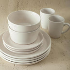 Stone Lain Albie Stoneware 16 Piece Modern Dinnerware Set, Plates and Bowls Sets, Service for 4, White Speckled, Microwave & Dishwasher Safe