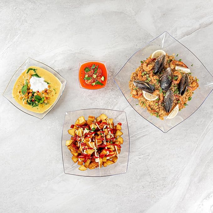 Restaurantware Moderna 64 Ounce Fancy Plastic Bowls 10 Square Disposable Salad Bowls - Durable Heavy-duty Clear Plastic Bowls For Warm And Cold Foods (Pack of 4)