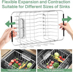 Small Dish Drying Rack in Sink, Extendable Stainless Steel Dish Drainers for Kitchen Counter, Anti-Rust Dish Dryer Rack with Utensil & Cup Holders, for Inside Sink, Over The Sink(for 1-2 People)