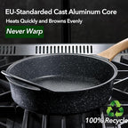 Deep Nonstick Frying Pan with Lid, 4.5 QT Swiss Granite Coating Sauté Pan, 12 Inch Healthy Non Stick Skillet Cooking Pan and Helper Handle with Silicone Cover, PFOA Free, Induction Ready.
