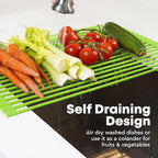 Zulay Kitchen Large Roll Up Dish Drying Rack - Heavy Duty Silicone Wrapped Steel Rods Over Sink Dish Drying Rack - Versatile Roll Up Sink Drying Rack & Trivet - Green,20.5 inches x 13 inches