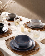 Famiware Venus Plates and Bowls Sets, 24 Pieces Stoneware Speckled Dishes Dinnerware Set for 8, Assorted Colors - Microwave & Dishwasher Safe, Modern Minimalist, for Everyday Meals & Formal Dining