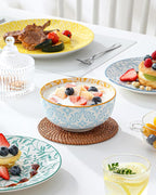 vancasso SELENE Plates and Bowls Set for 6, 18 Pieces Dinnerware Sets, Mircowave and Dishwasher Safe Dishes Set, Porcelain Pastel Dinnerware