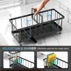 Kitchen Sink Sponge Holder & Soap Caddy - Countertop Dish Rack Space, Self-Draining Tray, Keeps Sponges & Soap Organized Black