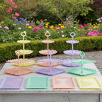 Pack of 10 NWK Cake Stand Set, with 3 x Two-Tier and 3 x Three-Tier Cupcake Stands, 4 x Appetizer Trays, 1 x Tablecloth for Birthday Bridal Baby Shower Party (Colorful)
