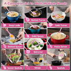 Onader Silicone Cooking Utensils Set, 10 Pieces Kitchen Utensils Set, Pink Kitchen Gadgets Tools Kit for Nonstick Cookware