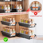 Delamu 2 Pack Pull Out Spice Rack Organizer for Cabinet, 2 Tier Slide Out Spice Organization, Vertical Spice Organizer, Cabinet Size Need:12.5'' High x 11'' Deep x 5.5'' Wide(Not for Cabinet with Lip)