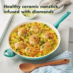 GreenPan Rio Healthy Ceramic Nonstick 13.5" Frying Pan Skillet with Helper Handle, PFAS-Free, Dishwasher Safe, Turquoise
