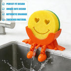 Cute Hanging Sponge Holder with Drainage,3D Printed Kitchen Funny Sponge Stand for Sink,with non-slip pads,Suitable for Scrub Daddy Holder,Keeps Your Sponge Dry Smiling (Orange)