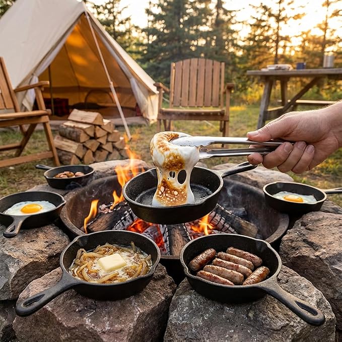 Hiceeden 4 Pack Small Cast Iron Skillet, 5-1/2 Inch Frying Pans with Double Drip-Spouts for Stove, Oven, Grill Safe, Indoor and Outdoor Use, Non-stick