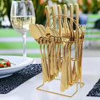 Gold Silverware Set,24 Piece Gilded Silverware Set Rack Service for 6，Mirror Polished Cutlery Utensil Set,Home Kitchen Eating Tableware Set,Include Fork Knife Spoon Holder Set,Dishwasher Safe…