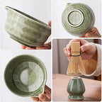 Matcha Set, Matcha Bowl with Spout, Matcha Whisk and Holder, Bamboo matcha Scoop and Stainless Sifter - 5 Pcs Jade Green Matcha Set Kit for Matcha Lover