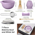 Matcha Whisk Set Matcha Kit - 7 Pcs Japanese Tea Set Includes Matcha Bowl with Spout,Bamboo Whisk with Ceramic Holder,Bamboo Scoop and Rest,Sifter,Tea Towel, for Ceremony Matcha Lovers Gift,Purple