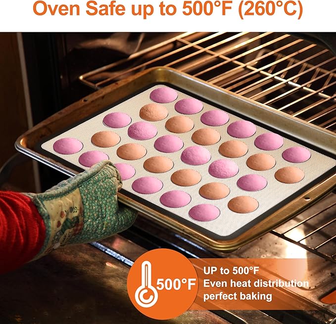 HOOMIL Macaron Silicone Baking Mats, 13"x9", Non-Stick, Reusable, Food Safe, Quarter Sheet Size Silicone Mat, Pack of 2
