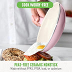 GreenLife Soft Grip 8” Frypan Skillet and Spatula Breakfast Cookware Set, PFAS-Free Ceramic Nonstick, Silicon Spatula with Bamboo Handle, Egg Omelette Bacon, Dishwasher Safe, Stay-Cool Handles, Pink