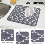 WISELIFE Dish Drying Mat Super Absorbent Drying Mat Large Dish Drying Mats for Kitchen Counter Easy Clean Dish Mat Kitchen Drying Mat15"x 18" Stylish Grey