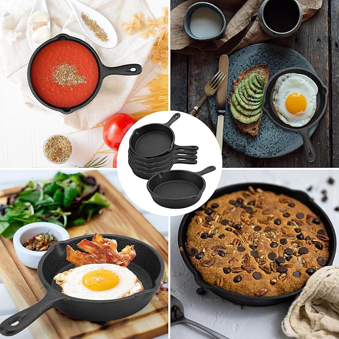 4 Pack Cast Iron Skillet 6 Inch, Nonstick Small Cast Iron Skillet, Black Small Frying Pan for Indoor and Outdoor Restaurant Kitchen