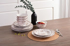 222 Fifth Adelaide Brown on White 12-Piece Dinnerware Set – Service for 4, Big Dinner Plates and Bowls Sets,Durable Porcelain, Microwave and Dishwasher Safe, for Everyday Dining & Entertainment