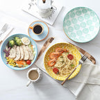 Selamica Ceramic Pasta Bowls Set 34 OZ, Large Salad & Dinner Bowls 8.6 Inch, Wide Shallow & Deep Plates for Pasta Soup, Microwave & Dishwasher Safe, Set of 6, Assorted Colors