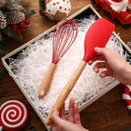 12 Pcs Small Silicone Whisks and Spatulas with Wooden Handle for Cooking 10 Inch Mini Whisk Spatula Non Stick Kitchen Baking Essentials Cookware for Valentines Day Party Favor Gift Supplies