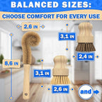 5 Pcs Bamboo Dish Brush Set – Bamboo Dish Scrubber with Soft & Stiff Non-Scratch Bristles, Ergonomic Handle, Replacement Head Included – Lightweight Kitchen Scrubber for Pots, Bottles & Vegetables