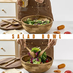 Wooden Salad Bowl, Salad Bowls, 11.8" Large Salad Bowl with Serving Utensils, Big Wood Serving Bowls for Food, Fruits, Salad, Cereal, Corn flake, Pasta