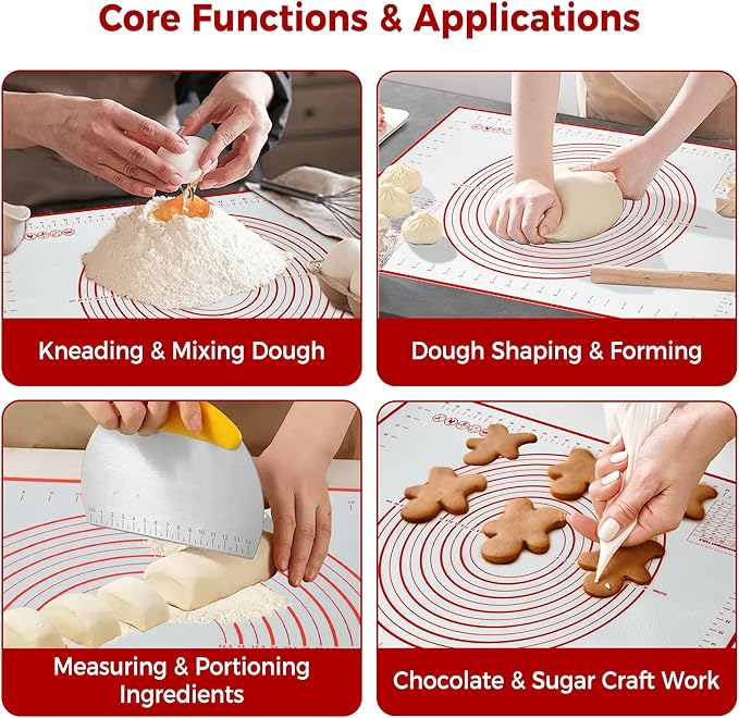 Nonstick Silicone Pastry Mat Extra Large 28''×20'' with Measurements, Food Grade Silicone Baking Mat, Non-Slip Dough Rolling Mat for Counter, Oven Liner, Fondant/Pie Crust/Sourdough Bread Baking