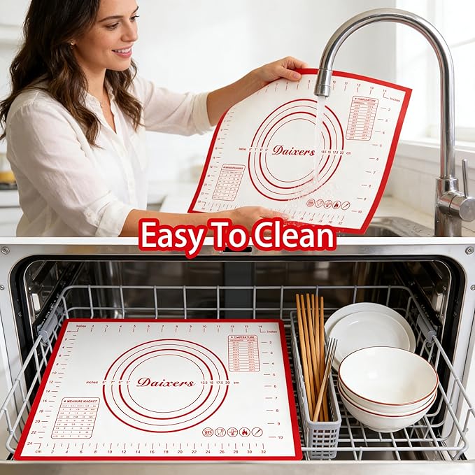 Silicone Baking Mats Set of 2,Extra Large 31.5" x 24" Small 16" x 12" Non Stick Non Skid Pastry-Mat with Measurements (Red)