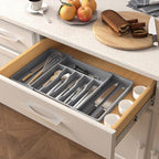 Lifewit Silverware Drawer Organizer, Expandable Utensil Tray for Kitchen, BPA Free Flatware and Cutlery Holder, Adjustable Plastic Storage for Spoons Forks Knives, 13-22 x 15", Grey