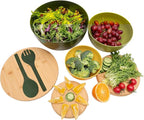 ECOWAY Salad Bowls Set of 3 with Lid & Serving Utensils, Colorful Serving Bowls, Bamboo Fiber Salad Bowls with Bamboo Lid, Kitchen Bowls for Salad, Kitchen Eating, Pasta, Popcorn, Fruit (3 Colors)