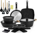 23pcs Ceramic Pots and Pans Set, Nonstick Detachable Handle Cookware, Induction Kitchen Cooking Set with Removable Handle,include Frying Pans & Saucepans Oven Safe (Black)