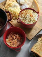 LE TAUCI Soup Bowls with Handles - 28 oz Lead-Free Ceramic French Onion Crocks, Oven and Microwave Safe, Heat-Resistant Design, Stackable, Dishwasher Safe, Set of 4, Red