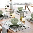 AmorArc Ceramic Dinnerware Sets for 6, 18 Pieces Handpainted Plates and Bowls Set, Scratch Resistant Stoneware Dishes Set, Dishwasher & Microwave Safe, Olive Green