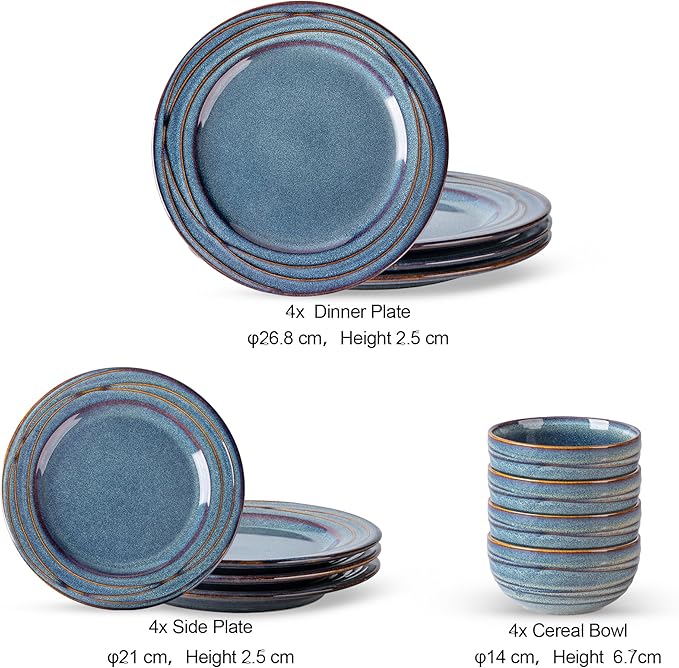 GBHOME Ceramic Dinnerware Sets,12 pcs Embossed Elegant Stoneware Plates and Bowls Sets, Housewarming Wedding Gift | Dishwasher & Microwave Safe | Dishes Set Service for 6