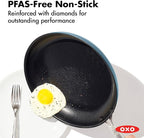 OXO Enhanced 12” Nonstick Frying Pan Skillet with Lid, Ceramic PFAS-Free Cookware, Durable Hard Anodized, Scratch Resistant, Stainless Steel Handle, Eggs & Omelets, Dishwasher & Oven Safe, Storm Blue