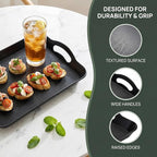 Cedilis 3 Pack Black Serving Trays with Handles,16 x 11IN Rectangular Non Skid Multi-Purpose Plastic OttomanTray for Restaurant, Parties, Coffee Table, Kitchen