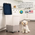 IRIS USA Dog Food Storage Container, Up to 54 Pounds, Attachable Wheels, For Dog Cat Bird and Other Pet Food Storage Bin, Keep Fresh, Easy Mobility - Made in USA, Navy/Pearl