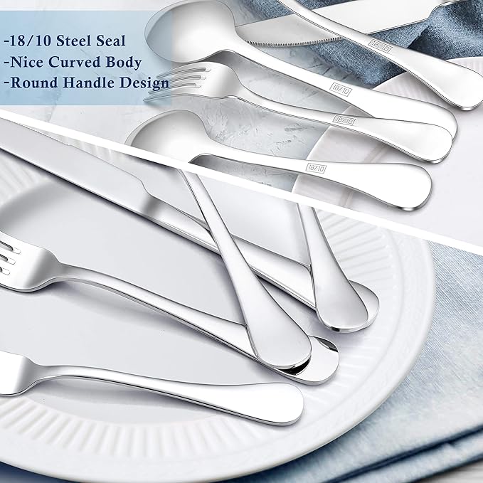 Herogo 18/10 Stainless Steel Silverware Set, 60-Piece Fancy Flatware Cutlery Set for 12, Modern Tableware Eating Utensils for Home Restaurant Wedding, Mirror Polished, Dishwasher Safe