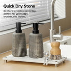 Razborci Instant Dry Sink Caddy Kitchen Sink Organizer, Quick Drying Stone Tray Diatomite Sponge Holder Soap Dish, Bathroom Countertop Fast Dry Water Absorbing Vanity Rack, Beige,12" x 5"