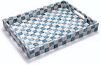CHI AN HOME 15.8" x 11.8" Decorative Rectangular Tray with Natural Capiz Shells, Checkered Tray with Handles, Serving Tray for Ottoman, Coffee Table, Kitchen Counter Home Decor (Navy Blue)