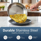 Gotham Steel 10 Pcs Tri Ply Stainless Steel Cookware Set, Pots and Pans Set with Induction Bottom, Made Without PTFE PFOA PFOS, Metal Utensil Safe, Oven and Dishwasher Safe