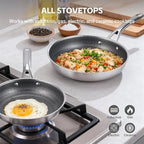 Ammeloo Hybrid Tri-Ply Stainless Steel Frying Pan Set, 8"/9.5"/11" Cooking Pans, Non Stick Frying Pans and Skillets, Chef Pan, Non Toxic, Dishwasher Safe, Induction Compatible, Black Interior