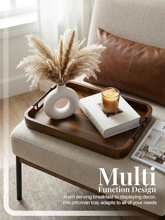 TIDITA Large Serving Tray with Handles - 20”x14” Rectangle Ottoman Tray, Wooden Tray for Ottoman, Wooden Ottoman Tray for Living Room - Decorative Trays for Coffee Table with Round Edge (Walnut color)