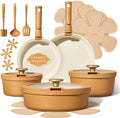 Carote 20pcs Ceramic Cookware Set with Detachable Handles, Pots and Pans Set Non Stick, RV Kitchen Cooking Pot and Pan, Dishwasher Safe, Non-toxic Induction Cookware PFAS and PFOA Free,Orange